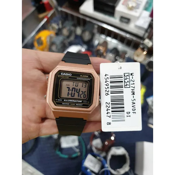 Casio W-217HM-5A uniszex digitális karóra, fekete-rózsaszín, WR50