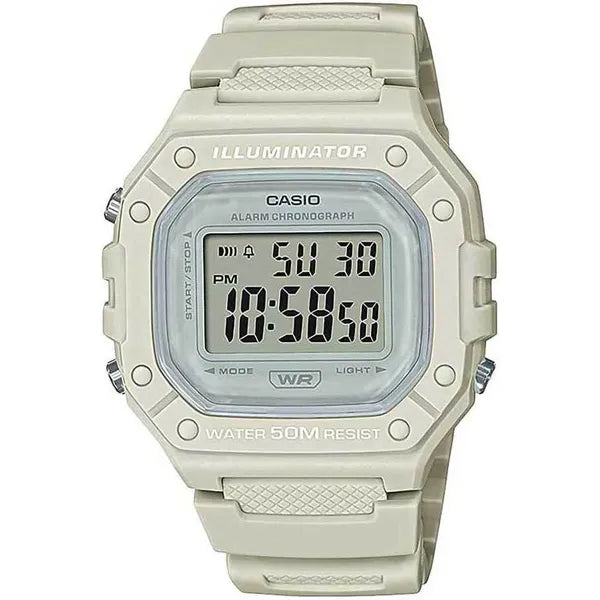 Casio W-218HC-8A uniszex digitális retro karóra krémszínű, WR50, LED