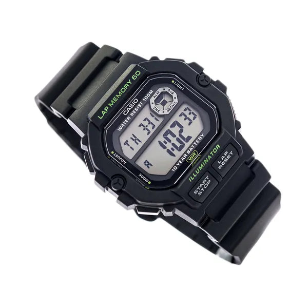 Casio WS-1400H-1A férfi sport digitális karóra, fekete, WR100M