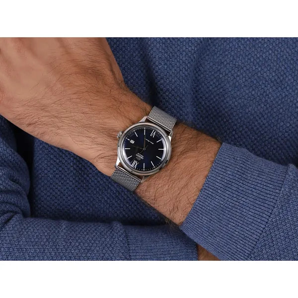 Orient Bambino V6 automata férfi karóra, kék számlap, acél szíj, 41 mm