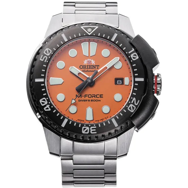 Orient Sport M-Force automata férfi karóra, narancs számlap, acél, WR200