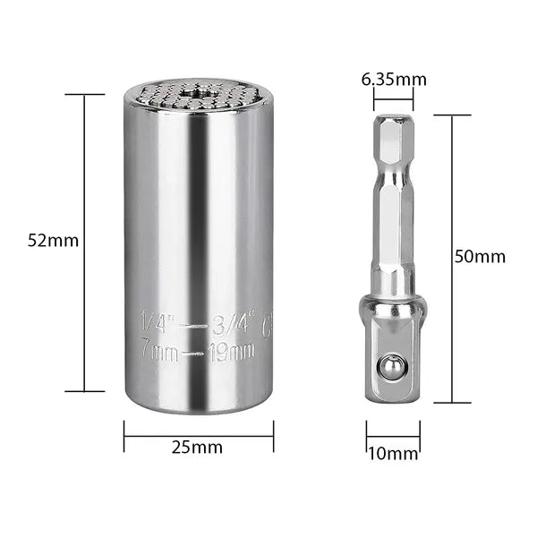 Univerzális tűs dugókulcs 7–19 mm, CrV acél, 1/4–3/4" adapter