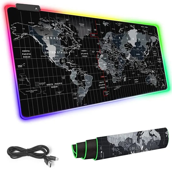 RGB LED-es XXXL gaming egérpad, 90x40 cm, csúszásmentes USB
