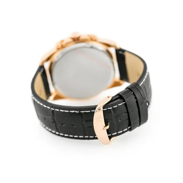 Férfi quartz karóra fekete bőr szíjjal, rosegold tok, 46 mm
