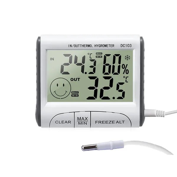 Digitális időjárás-állomás LCD-vel, hő-/páramérő és külső szonda, fehér