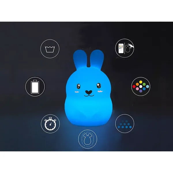 Nyuszis RGB LED éjszakai fény gyerekeknek, érintés- és távirányítós, USB-s