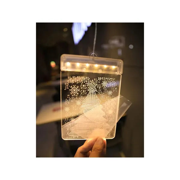 3D karácsonyi ólomüveg ablakdísz 6 meleg LED-del, elemes, 17×11,5 cm
