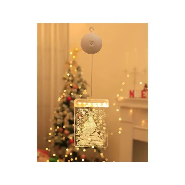 3D karácsonyi ólomüveg ablakdísz 6 meleg LED-del, elemes, 17×11,5 cm
