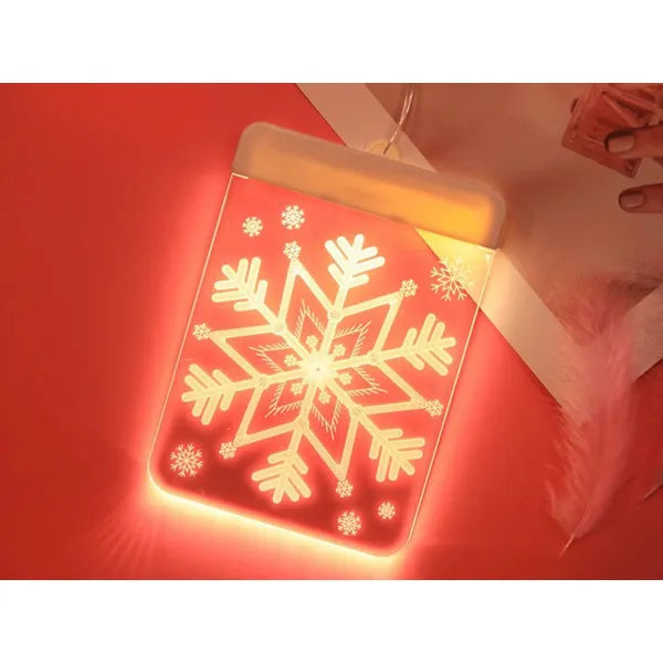 3D kétoldalas karácsonyi ólomüveg ablakdísz, melegfehér LED, elem
