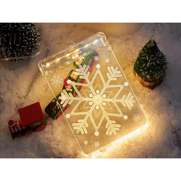 3D kétoldalas karácsonyi ólomüveg ablakdísz, melegfehér LED, elem