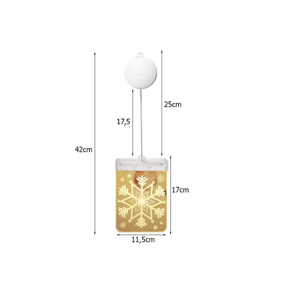3D kétoldalas karácsonyi ólomüveg ablakdísz, melegfehér LED, elem