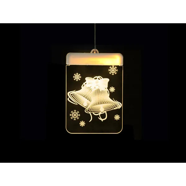 3D ólomüveg hatású karácsonyi ablakdísz, 6 LED, elemes, 42 cm