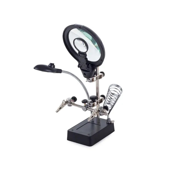 Harmadik kéz forrasztó állvány 2,5× nagyítóval, 5 LED-del, 90 mm lencse
