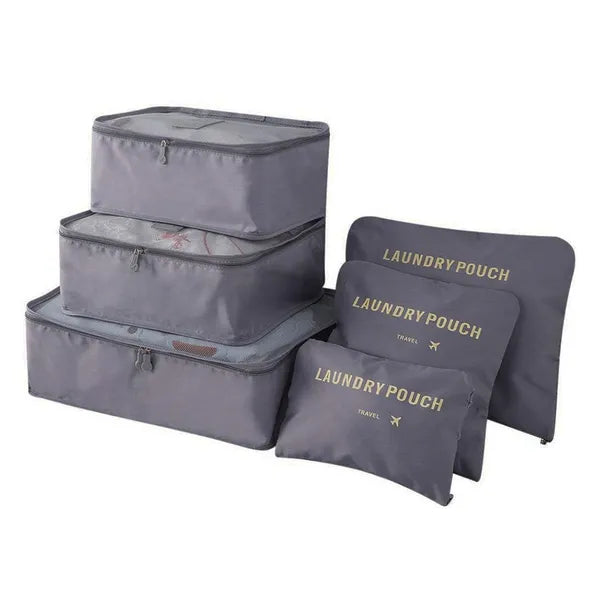 Utazási rendszerező táska szett, 6 db, szürke, hálós cipzáras