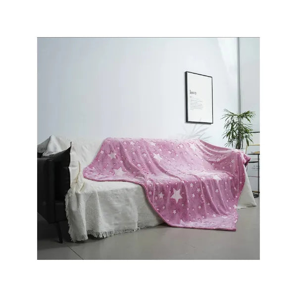 Puha fluoreszkáló takaró, rózsaszín csillagmintás, 150×180 cm