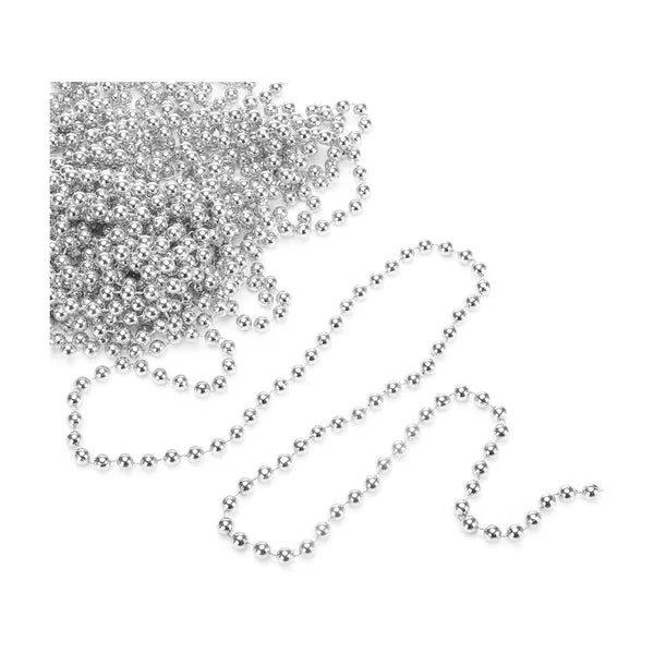 Karácsonyfadísz gyöngyfüzér, 5 m, 5 mm, ezüst műanyag