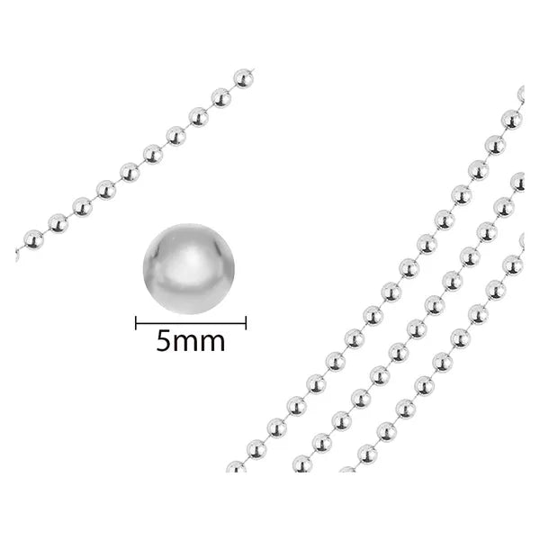 Karácsonyfadísz gyöngyfüzér, 5 m, 5 mm, ezüst műanyag