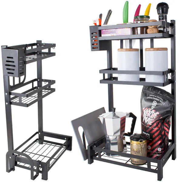 Loft stílusú 3 szintes fekete fémpolc konyhai fűszertartó állvány 60 cm