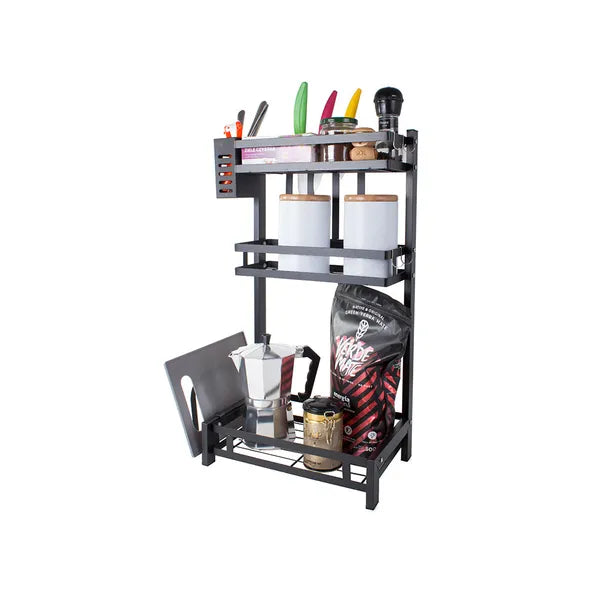 Loft stílusú 3 szintes fekete fémpolc konyhai fűszertartó állvány 60 cm