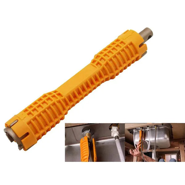 Univerzális csaptelep-szerelő dugókulcs, 26 cm, acél/műanyag, sárga