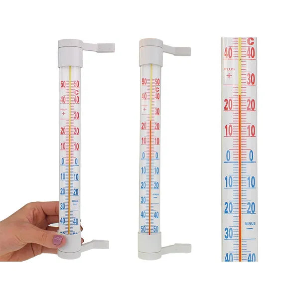 Ablakra rögzíthető kültéri-beltéri hőmérő, 21 cm, -50…+50 °C, fehér