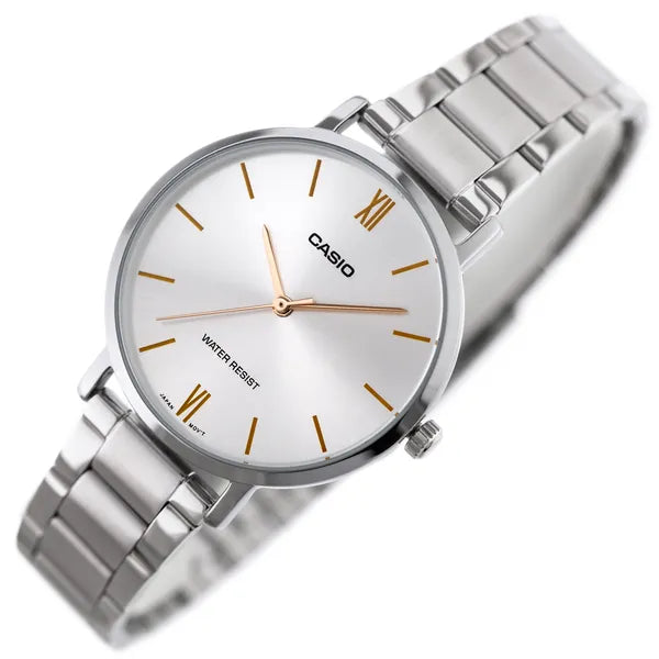 Casio LTP-VT01D-7B női karóra ezüst acél szíjjal, Ø40 mm