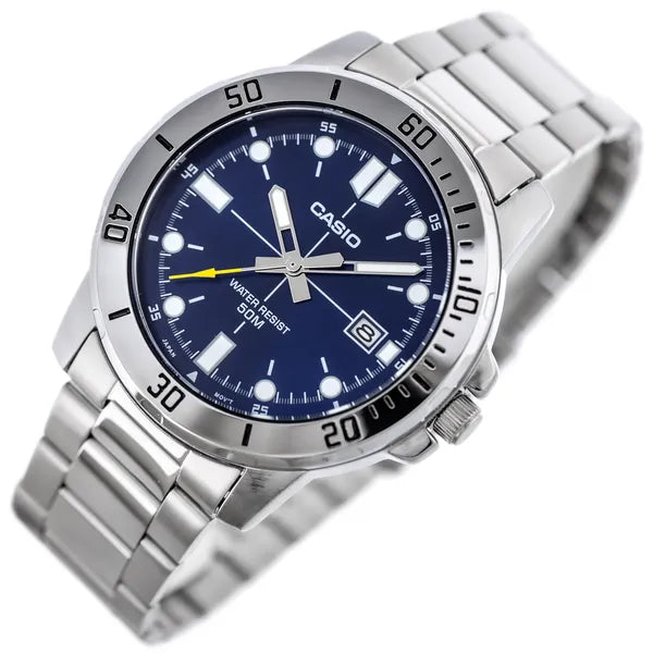 Casio férfi karóra MTP-VD01D-2E, acél, kék számlap, WR50