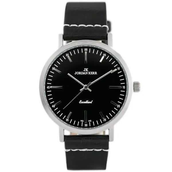 Jordan Kerr férfi karóra, 42 mm, fekete bőrszíj, WR30