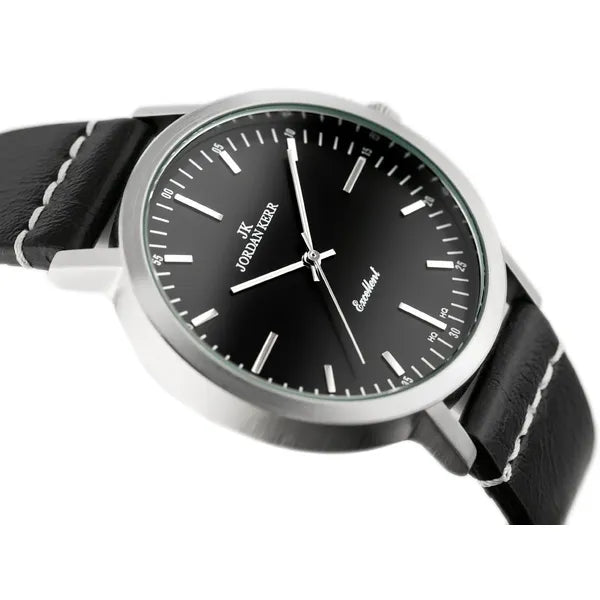 Jordan Kerr férfi karóra, 42 mm, fekete bőrszíj, WR30