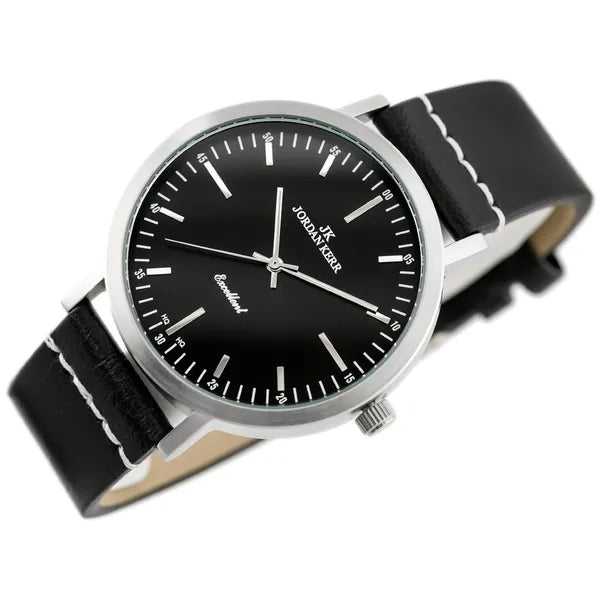 Jordan Kerr férfi karóra, 42 mm, fekete bőrszíj, WR30