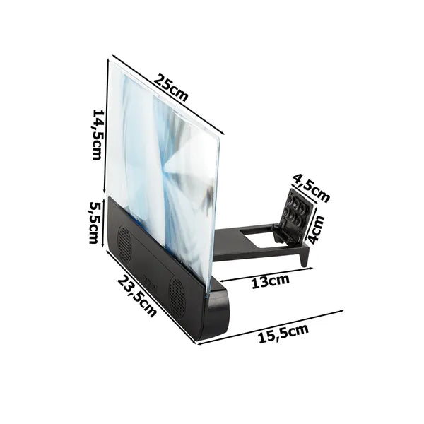 3x mobiltelefon képernyőnagyító beépített Bluetooth hangszóróval, fekete