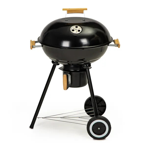 Kerti faszenes grill fedéllel, 44 cm-es rostély, kerekekkel