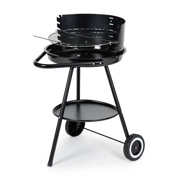 Kerek kerti grill, 42 cm krómozott rács állítható magassággal, polccal