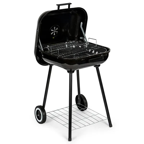 Kerti faszenes grill fedéllel és kerekekkel, 43×40 cm rács