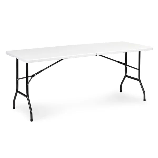 Fehér, bőrönddé hajtható összecsukható catering asztal 180×74 cm, ModernHome