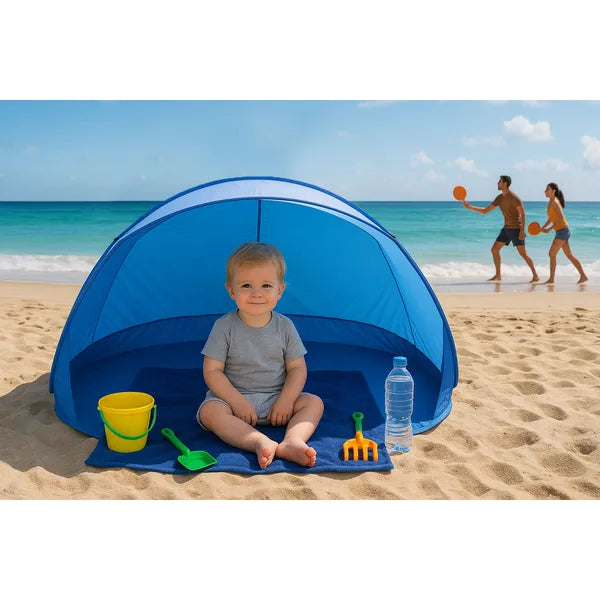 Összecsukható pop-up strand- és szélvédő sátor, UV50+, 213×121 cm, kék