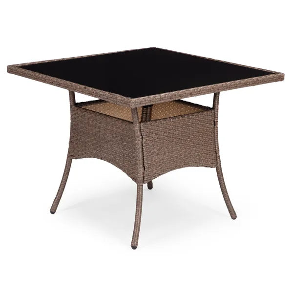 Polyrattan kerti bútor szett, 4 szék + edzett üveg asztal, világosbarna