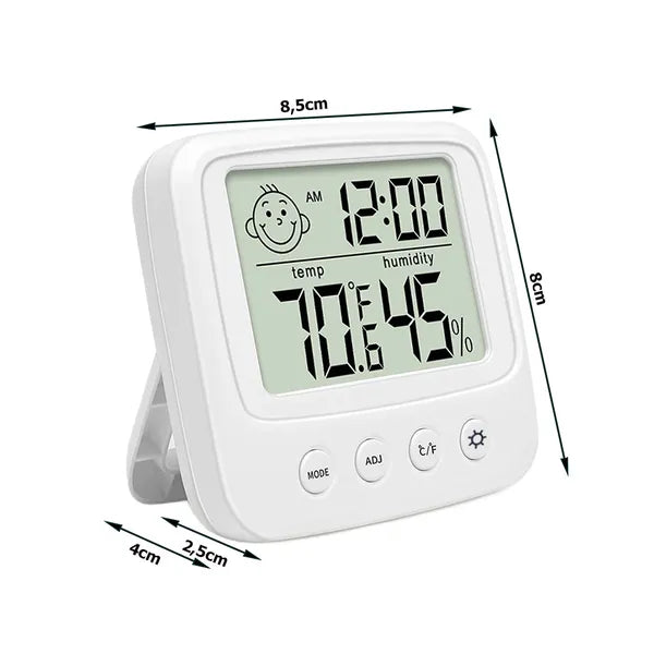 Digitális LCD hőmérő-páratartalom mérő belső órával, ébresztővel, asztali/fali