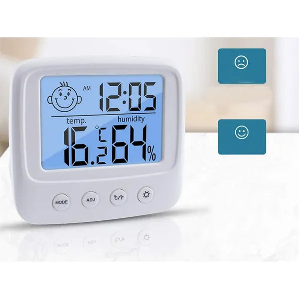 Digitális LCD hőmérő-páratartalom mérő belső órával, ébresztővel, asztali/fali