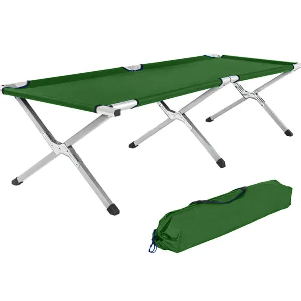 Összecsukható zöld tábori ágy 187×70 cm, 110 kg teherbírással