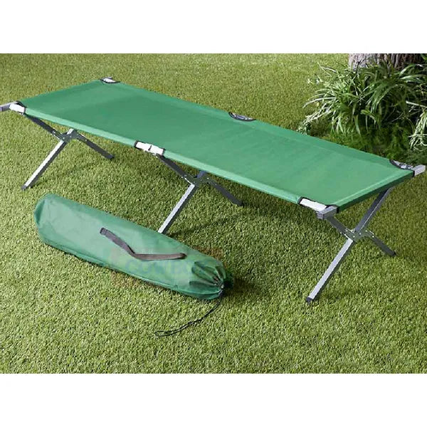 Összecsukható zöld tábori ágy 187×70 cm, 110 kg teherbírással
