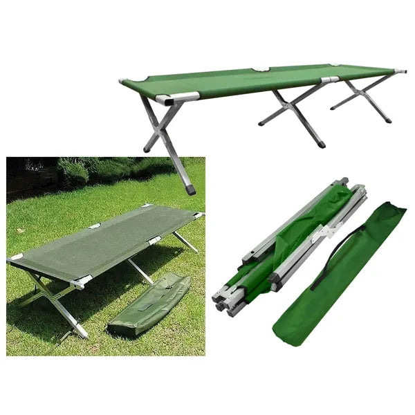 Összecsukható zöld tábori ágy 187×70 cm, 110 kg teherbírással