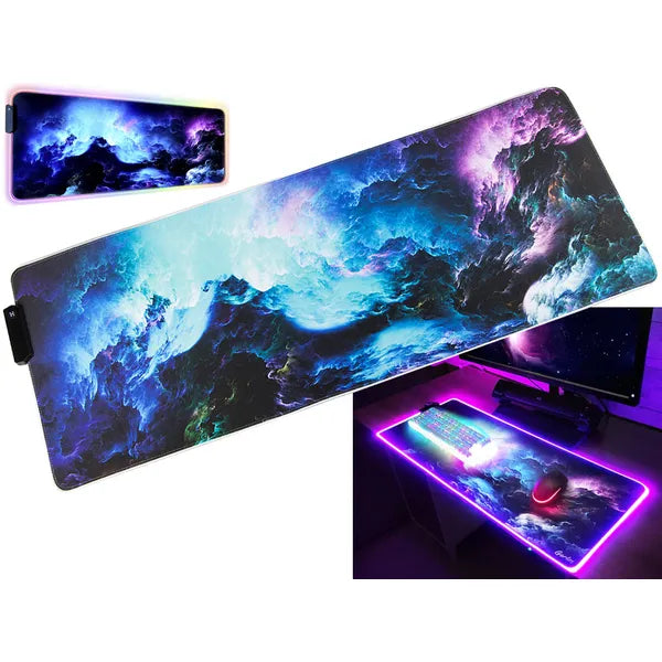 LED RGB háttérvilágítású gaming egérpad, 80×30 cm, USB, csúszásmentes