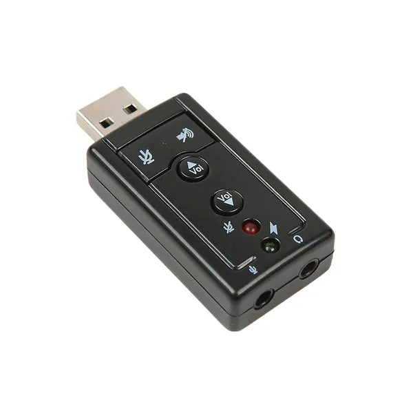 USB külső hangkártya 7.1, 3,5 mm fejhallgató/mikrofon jack, fekete