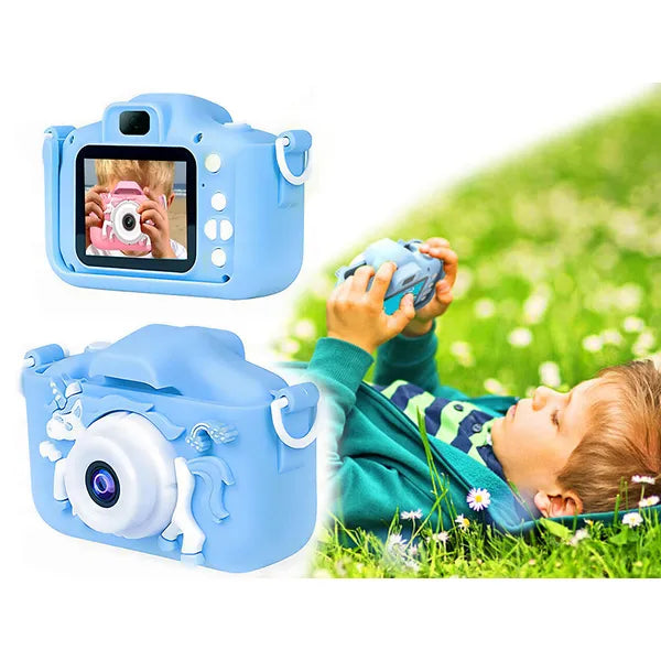 Digitális gyerek fényképező, unicornis kék, FHD videó, 2” kijelző, játékok