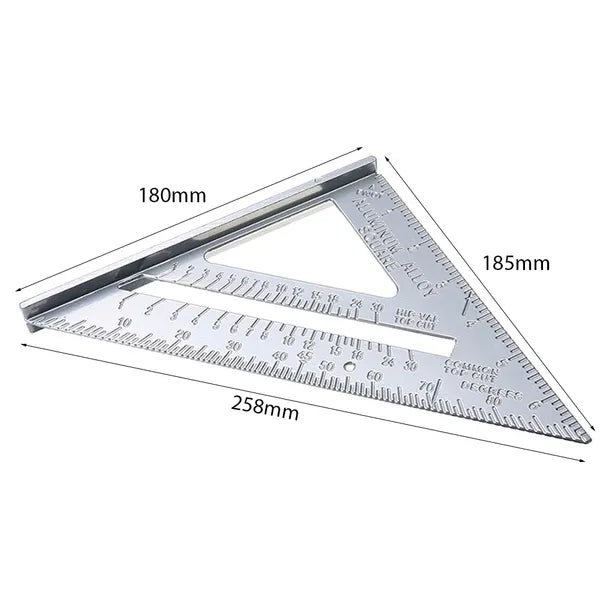 18 cm-es alumínium derékszög sablon, gravírozott skálával, 0–90°