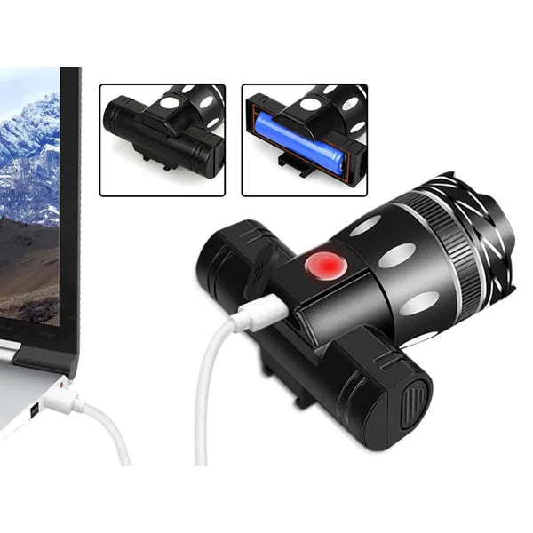USB-töltésű LED T6 kerékpár lámpaszett, első-hátsó, vízálló 3+4 mód