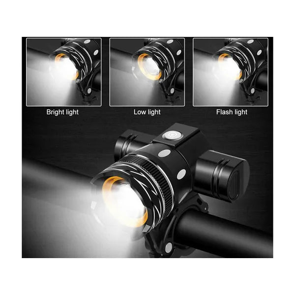 USB-töltésű LED T6 kerékpár lámpaszett, első-hátsó, vízálló 3+4 mód