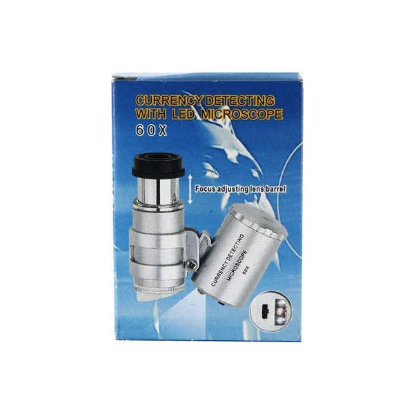 Hordozható 60× zsebmikroszkóp ékszerész nagyító LED+UV fénnyel, tok, LR1130