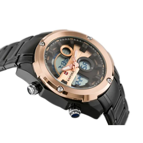 Naviforce férfi karóra 46 mm – fekete/rosegold, kvarc, acél szíj